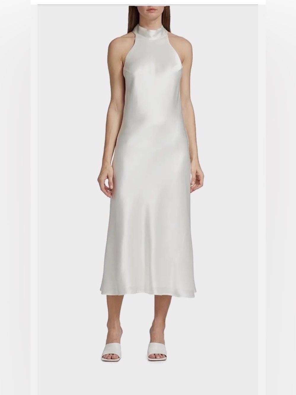 High-Neck Satin Midi Dress in Ivory